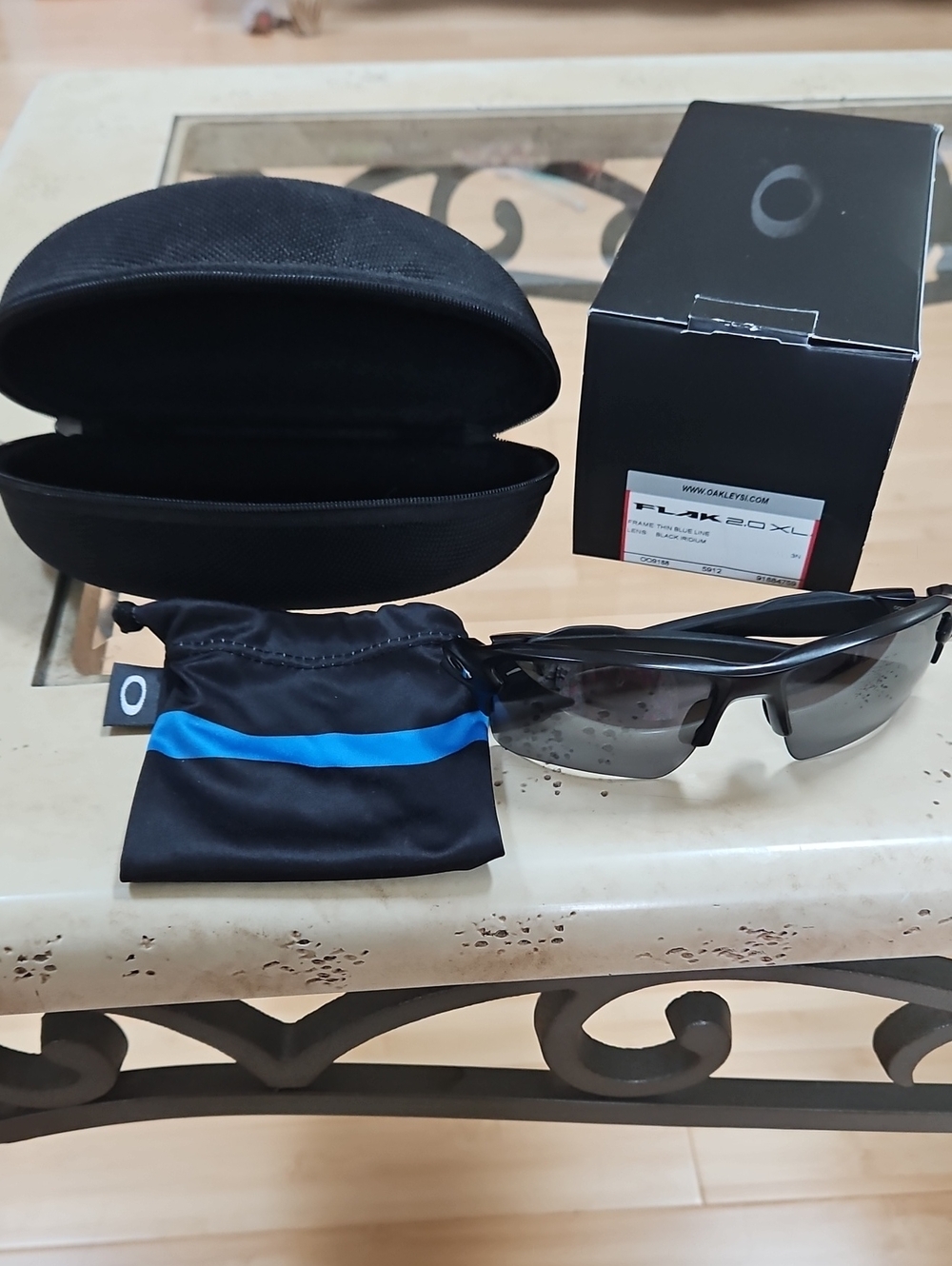 New Oakley Flak 2.0 XL Sunglasses - Thin Blue Line Frame, Black Iridium Lens